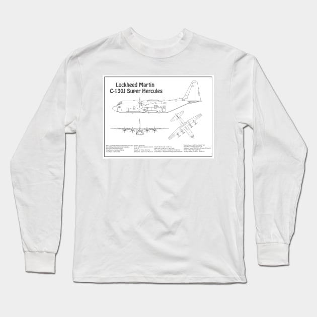 C-130 Hercules - Airplane Blueprint -  BD Long Sleeve T-Shirt by SPJE Illustration Photography